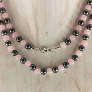 H&auml;matin-Rosenquarz-Mix Kette Kugel ca. 0,6 / 45cm