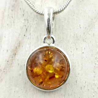 Bernstein cognacfarben Anh&auml;nger rund in Sterlingsilber gefasst VE 3 St
