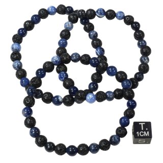 Lava schwarz-Labradorit wei&szlig;-Mix Armband Kugel ca. 0,6 / 19cm